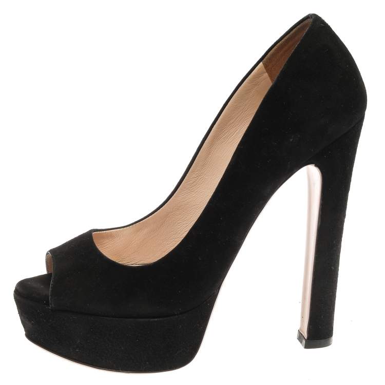 Pre Owned Miu Miu Black Suede Peep Toe Platform Pumps Size 37