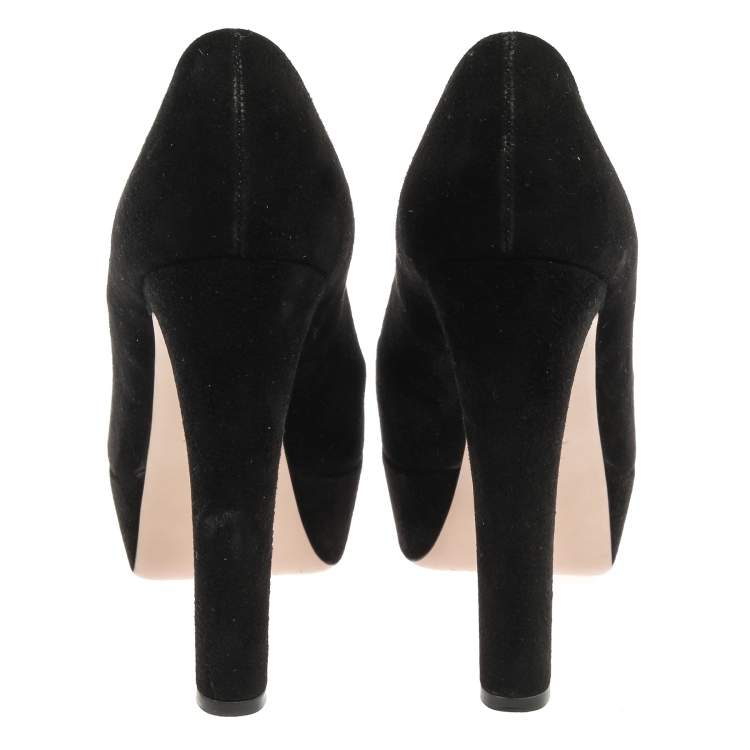 Pre Owned Miu Miu Black Suede Peep Toe Platform Pumps Size 37