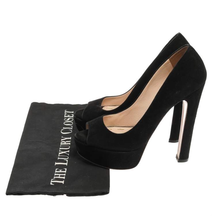 Pre Owned Miu Miu Black Suede Peep Toe Platform Pumps Size 37