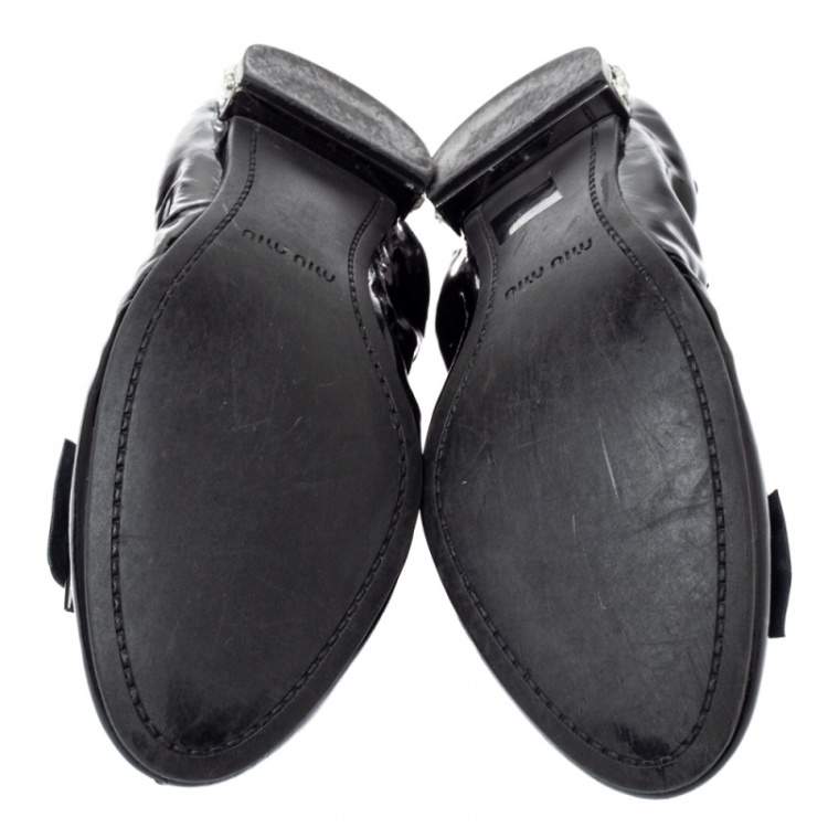 Pre Owned Miu Miu Black Patent Leather Crystal Embellished Ballet Flats Size 39.5