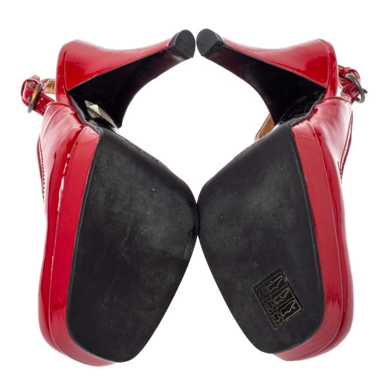 مملوكة مسبقًا Miu Miu Red Patent Leather Slingback Platform Pumps Size 36