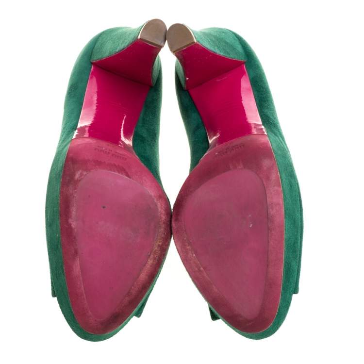 Pre Owned Miu Miu Green Suede Peep Toe Platform Pumps Size 39