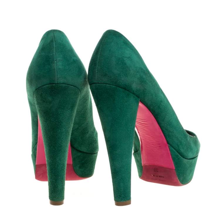 Pre Owned Miu Miu Green Suede Peep Toe Platform Pumps Size 39