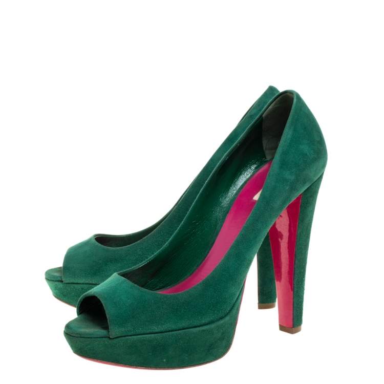 Pre Owned Miu Miu Green Suede Peep Toe Platform Pumps Size 39