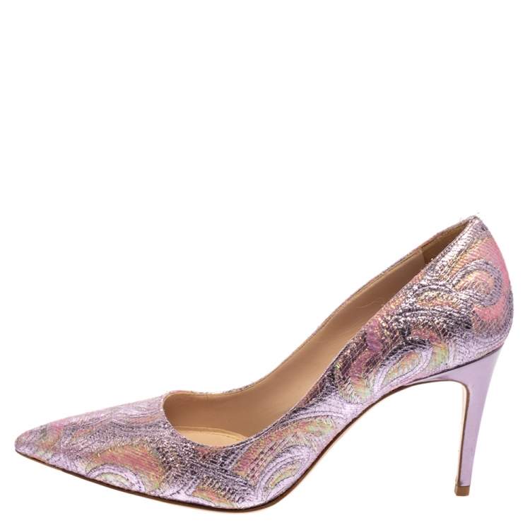 Pre Owned Miu Miu Multicolor Metallic Lurex Fabric Pointed Toe Pumps Size 37.5