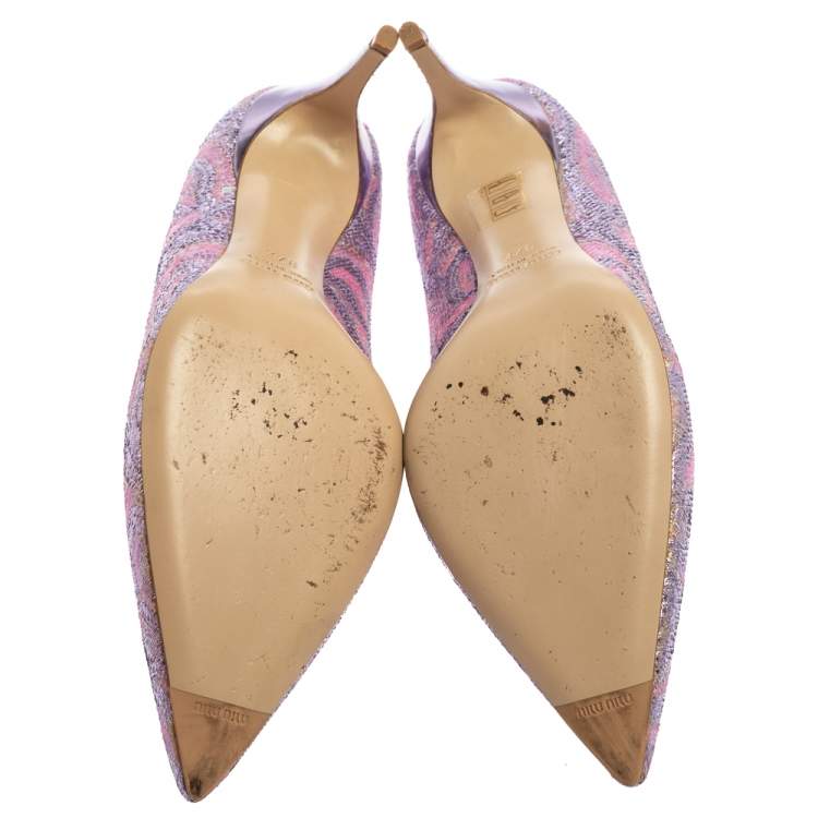 Pre Owned Miu Miu Multicolor Metallic Lurex Fabric Pointed Toe Pumps Size 37.5