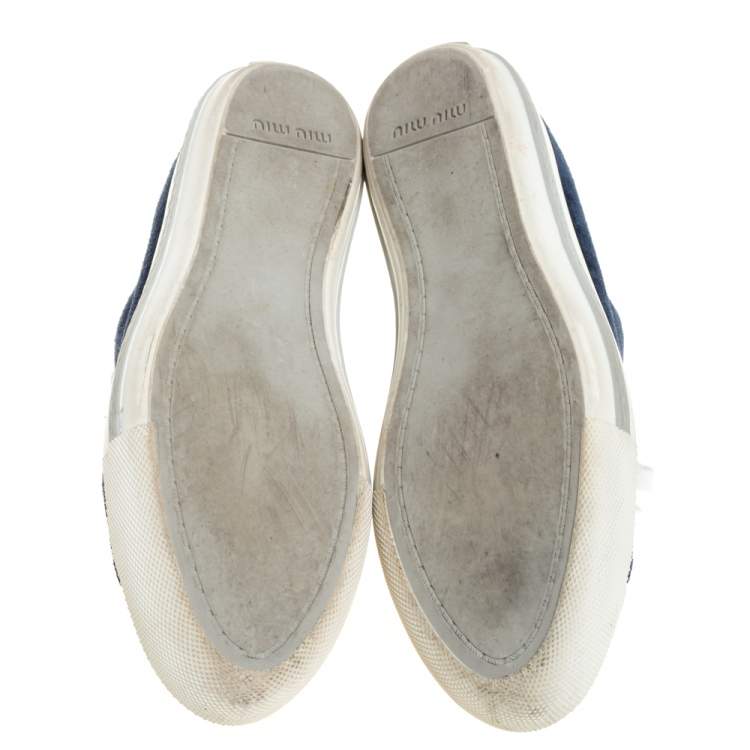 Pre Owned Miu Miu Navy Blue Suede Metal Cap Toe Lace Up Sneakers Size 40