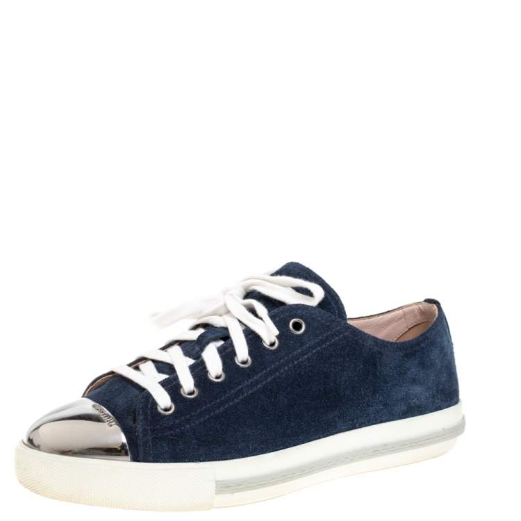 Miu Miu Navy Blue Suede Metal Cap Toe Lace Up Sneakers Size 40 Miu Miu |  The Luxury Closet