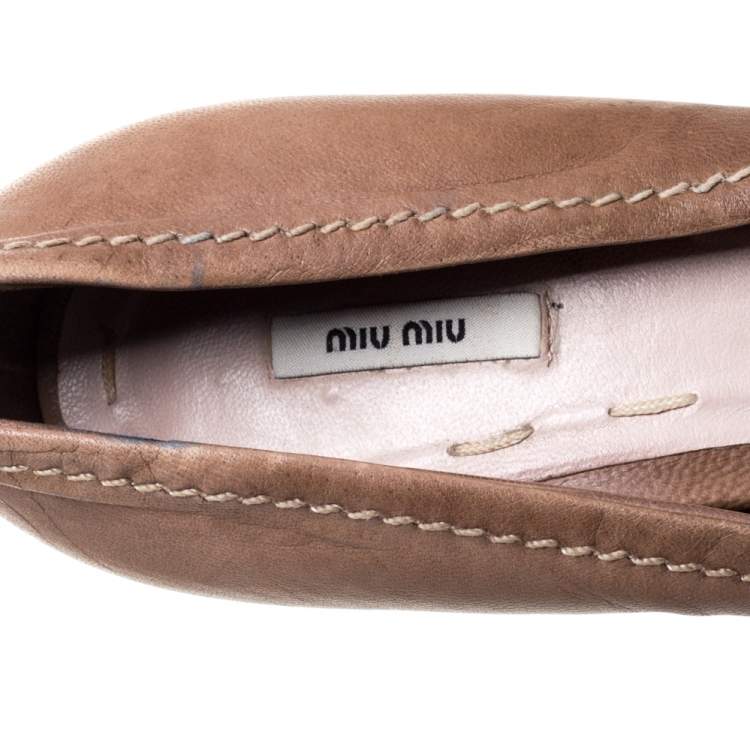 Pre Owned Miu Miu Brown Leather Platform Pumps Size 38