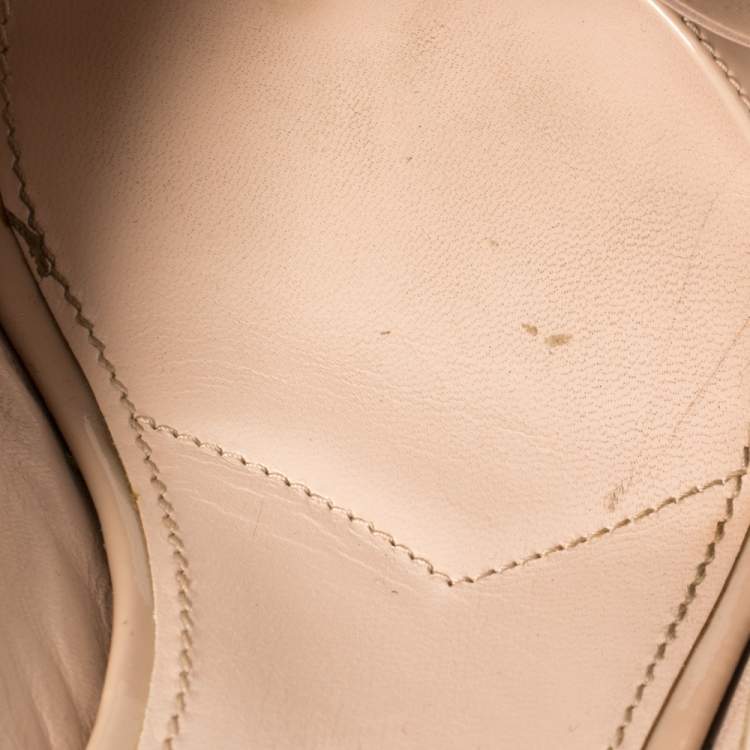 Pre Owned Miu Miu Beige Patent Leather Bow Slide Sandals Size 37