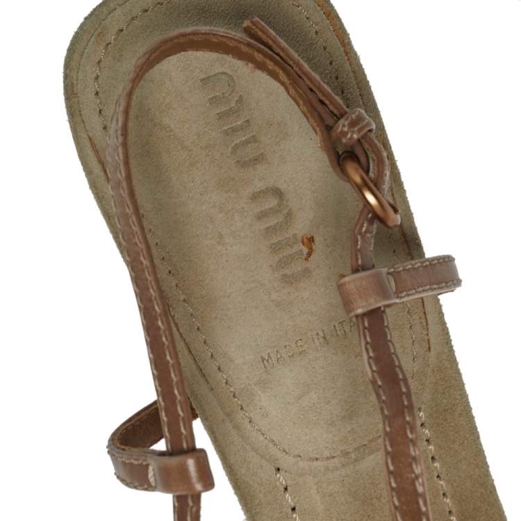Pre Owned Miu Miu Leather And Suede T Strap Slingback Sandals Size39.5