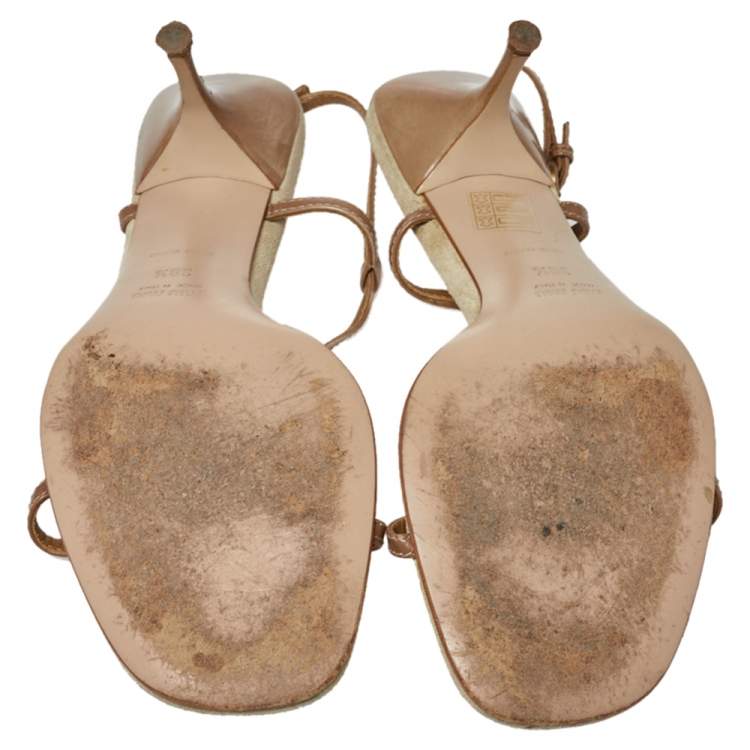 Pre Owned Miu Miu Leather And Suede T Strap Slingback Sandals Size39.5