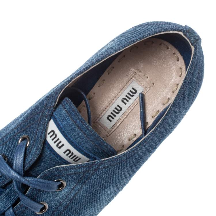 Pre Owned Miu Miu Blue Denim Fabric Embellished Cap Toe Sneakers Size 40
