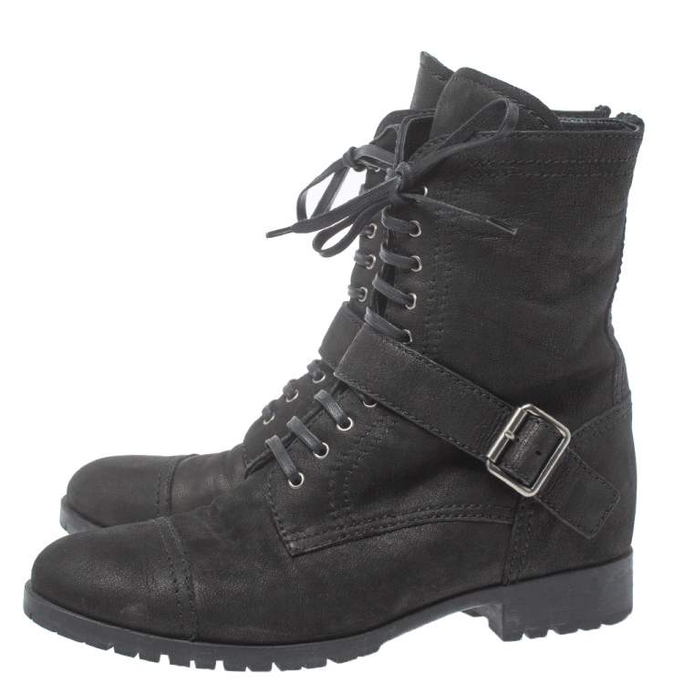 Pre Owned Miu Miu Black Nubuck Lace Up Ankle  Boots Size 40