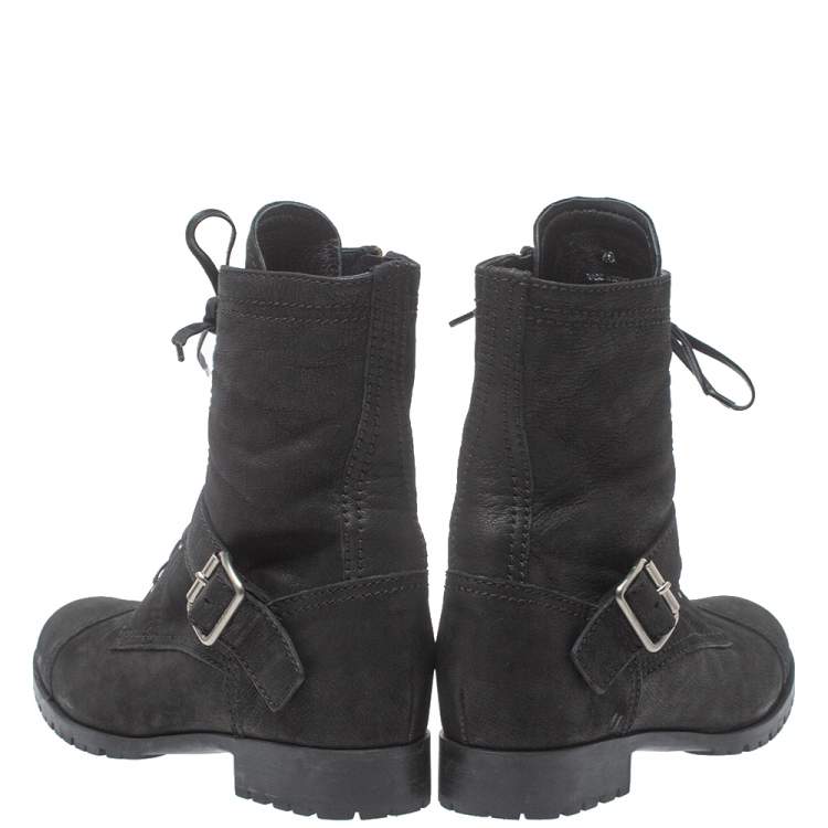Pre Owned Miu Miu Black Nubuck Lace Up Ankle  Boots Size 40