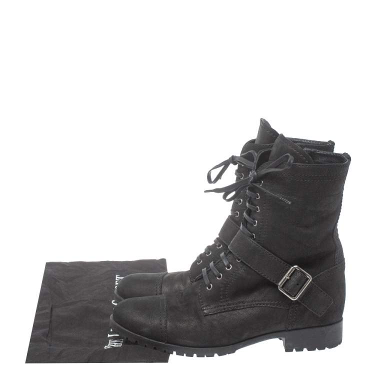 Pre Owned Miu Miu Black Nubuck Lace Up Ankle  Boots Size 40