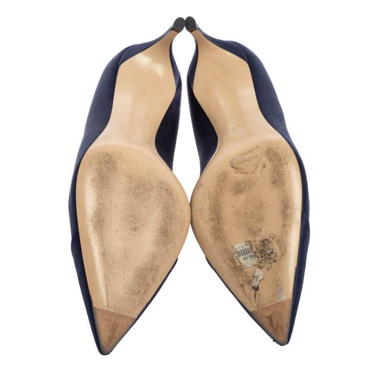 Pre Owned Miu Miu  Blue Satin And PVC Embellished Pumps Size 38