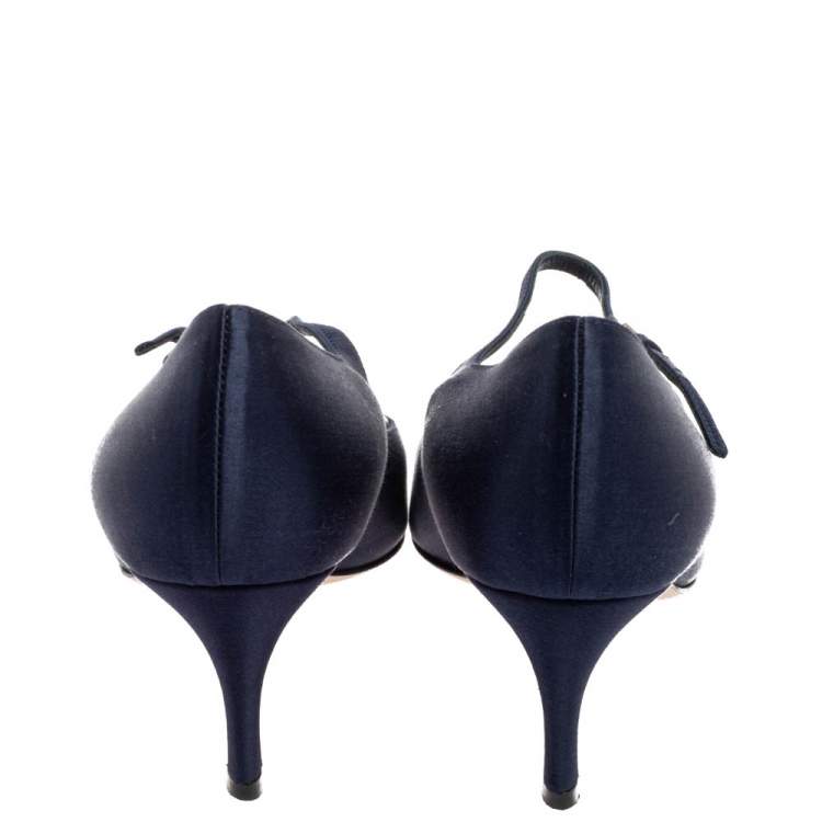 Pre Owned Miu Miu  Blue Satin And PVC Embellished Pumps Size 38