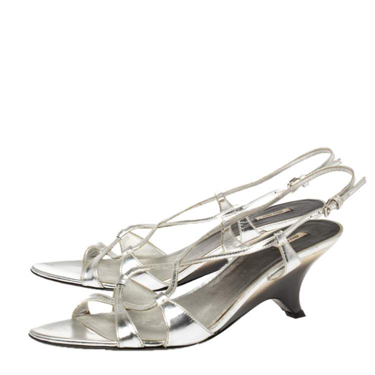 Pre Owned Miu Miu Silver Leather Slingback Strappy Sandals Size 39