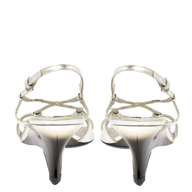 Pre Owned Miu Miu Silver Leather Slingback Strappy Sandals Size 39