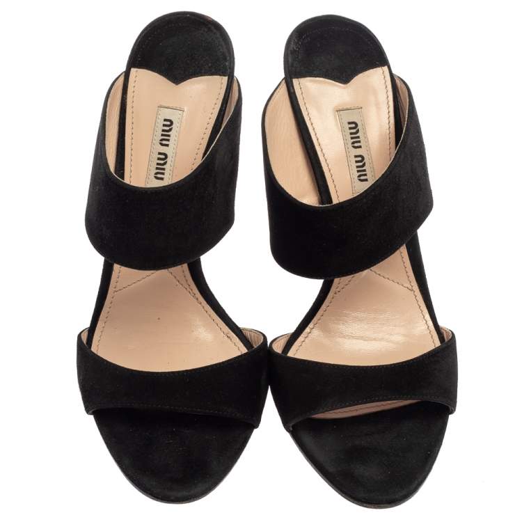 Pre Owned Miu Miu Black Suede Banded Sandals Size 39
