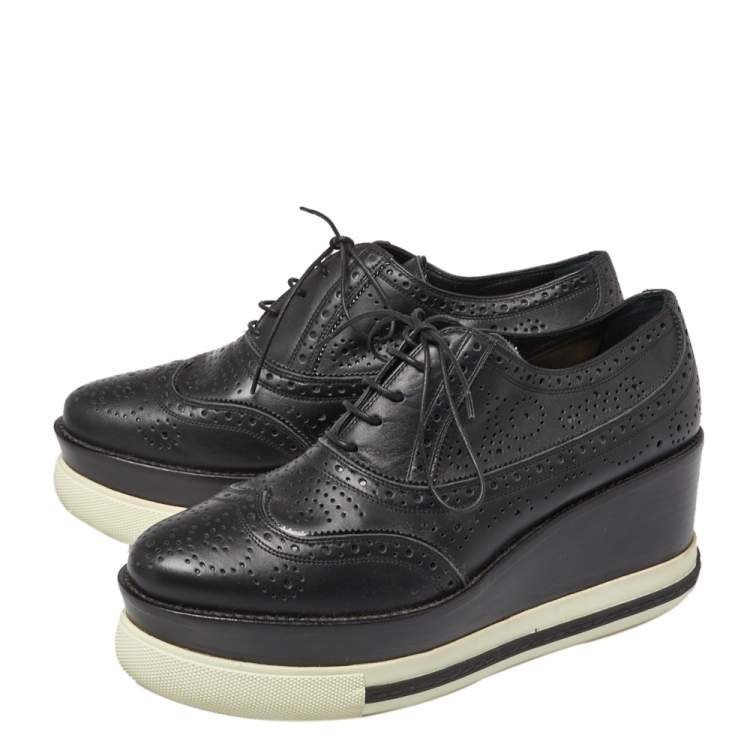 Pre Owned Miu Miu Black Brogue Leather Oxford Platform Sneakers Size 40
