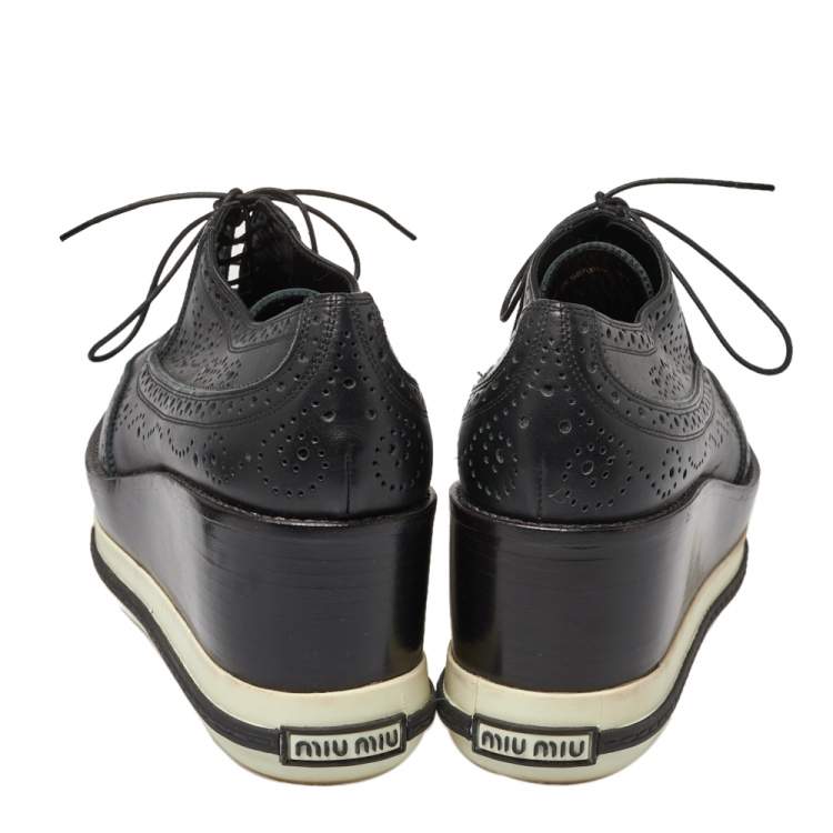 Pre Owned Miu Miu Black Brogue Leather Oxford Platform Sneakers Size 40