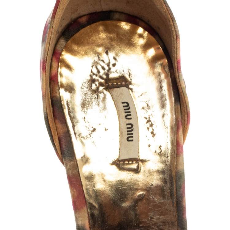 Pre Owned Miu Miu Multicolor Printed Fabric Ankle Strap Sandals Size 38.5