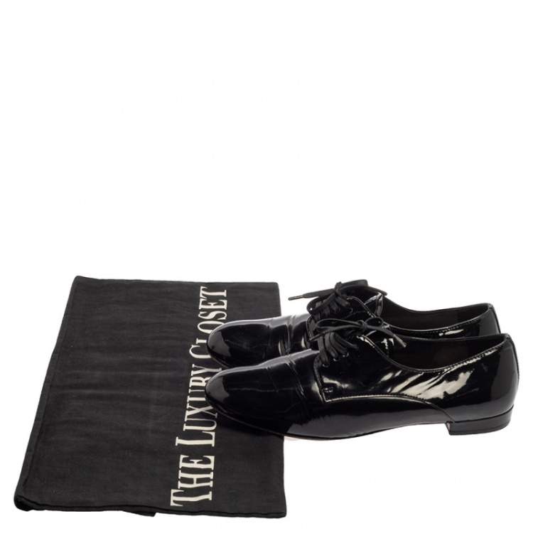 Pre Owned Miu Miu Black Patent Leather Flat Lace Up Derby Size 35.5