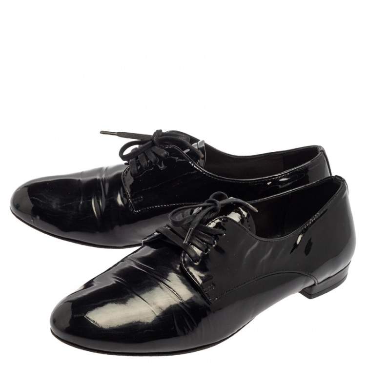 Pre Owned Miu Miu Black Patent Leather Flat Lace Up Derby Size 35.5