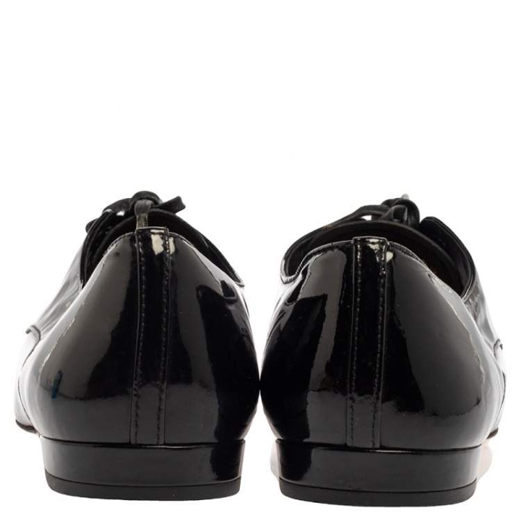 Pre Owned Miu Miu Black Patent Leather Flat Lace Up Derby Size 35.5