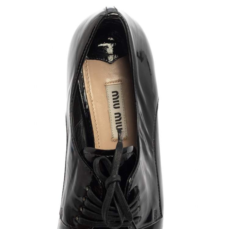 Pre Owned Miu Miu Black Patent Leather Flat Lace Up Derby Size 35.5