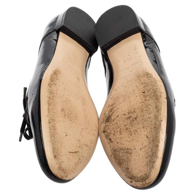 Pre Owned Miu Miu Black Patent Leather Flat Lace Up Derby Size 35.5
