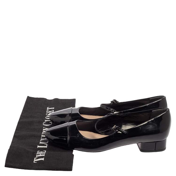 Pre Owned Miu Miu Black Patent Leather Cap Tor Mary Jane Ballet Flats Size 35.5