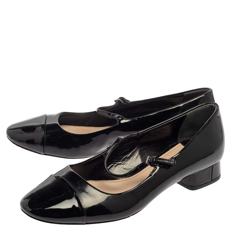 Pre Owned Miu Miu Black Patent Leather Cap Tor Mary Jane Ballet Flats Size 35.5