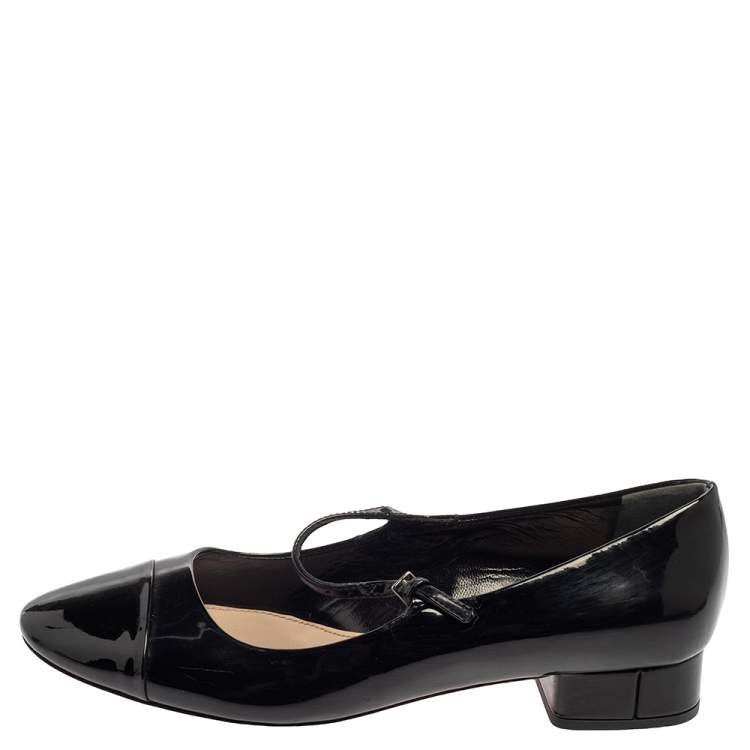 Pre Owned Miu Miu Black Patent Leather Cap Tor Mary Jane Ballet Flats Size 35.5