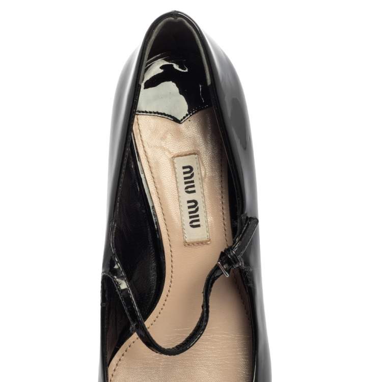 Pre Owned Miu Miu Black Patent Leather Cap Tor Mary Jane Ballet Flats Size 35.5