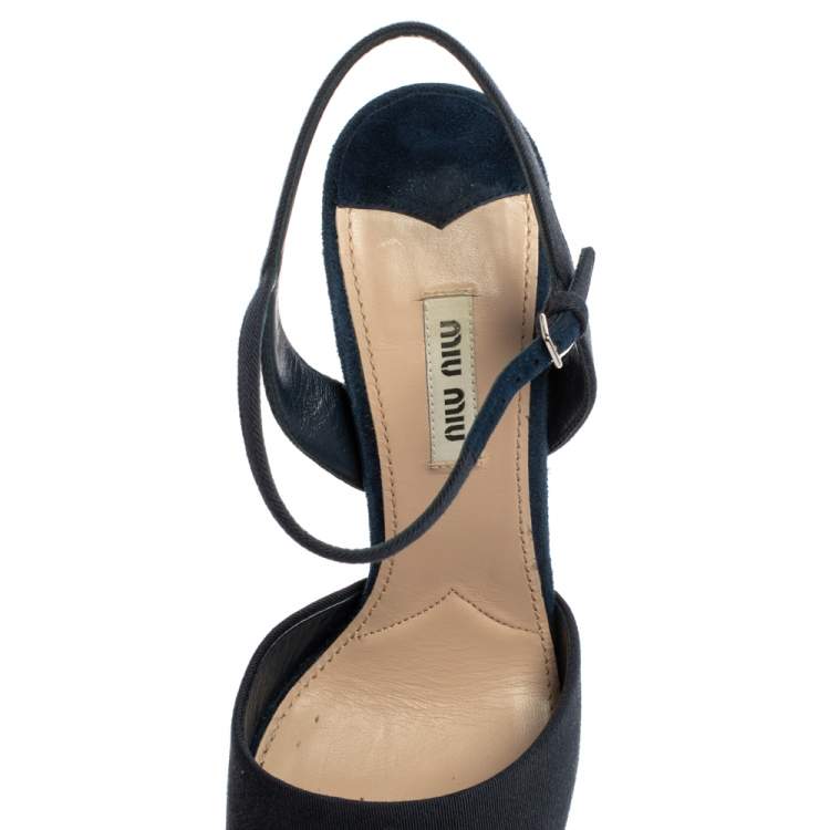 Pre Owned Miu Miu Blue Fabric Platform Espadrille Sandals Size 38