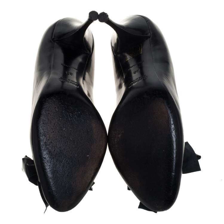 Pre Owned Miu Miu Black Patent Leather Bow Pumps Size 38