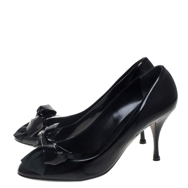 Pre Owned Miu Miu Black Patent Leather Bow Pumps Size 38