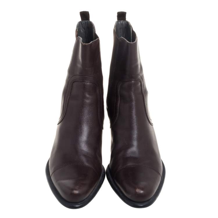 Pre Owned Miu Miu Brown Leather Slip On Ankle Boots Size 39.5
