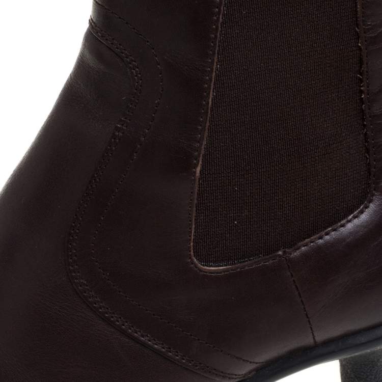 Pre Owned Miu Miu Brown Leather Slip On Ankle Boots Size 39.5