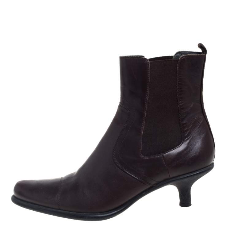 Pre Owned Miu Miu Brown Leather Slip On Ankle Boots Size 39.5