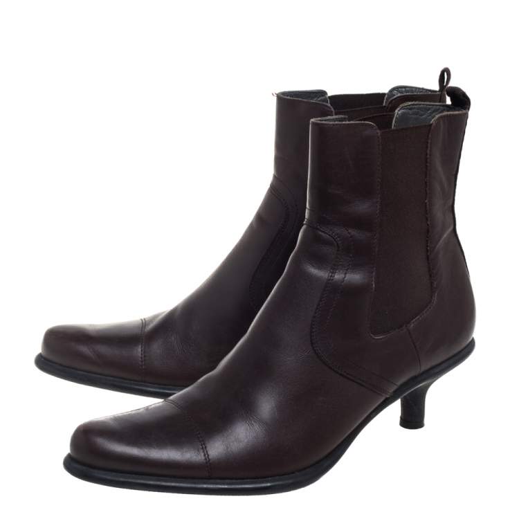 Pre Owned Miu Miu Brown Leather Slip On Ankle Boots Size 39.5