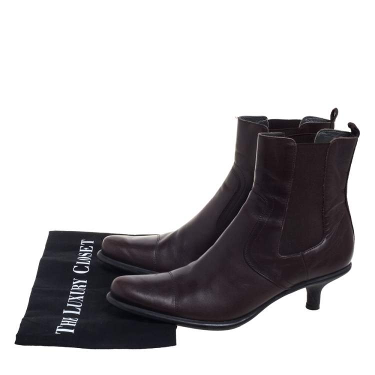 Pre Owned Miu Miu Brown Leather Slip On Ankle Boots Size 39.5
