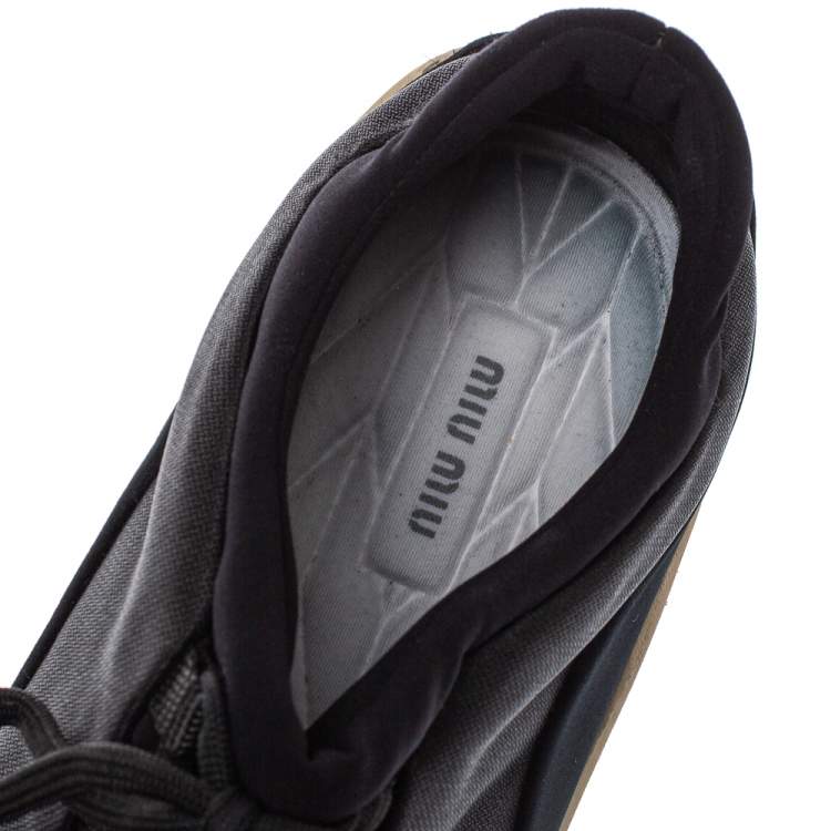 Pre Owned Miu Miu Black Fabric Crystal Embellished Low Top Sneakers Size 38