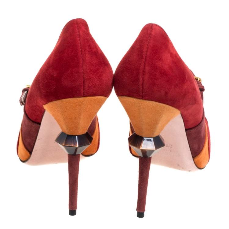 Pre Owned Miu Miu Multicolor Suede Pumps Size 39.5