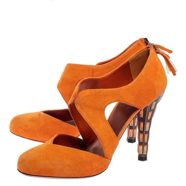 Pre Owned Miu Miu Orange Suede Cut Out Sandals Size 40