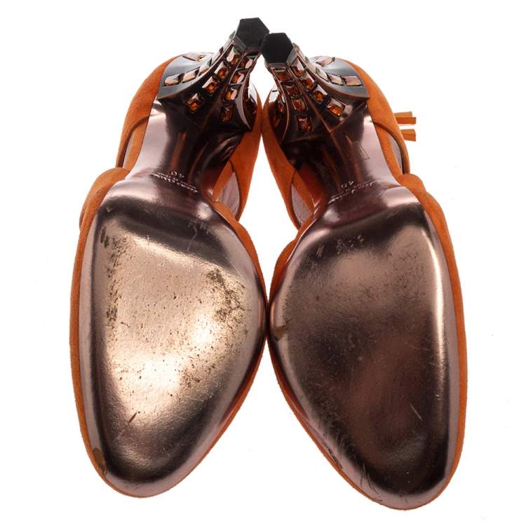 Pre Owned Miu Miu Orange Suede Cut Out Sandals Size 40
