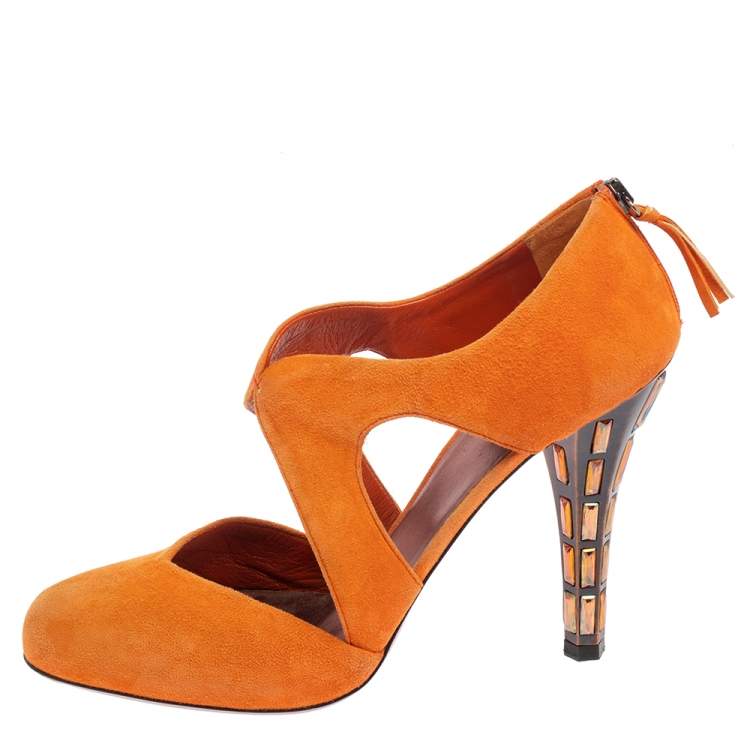 Pre Owned Miu Miu Orange Suede Cut Out Sandals Size 40